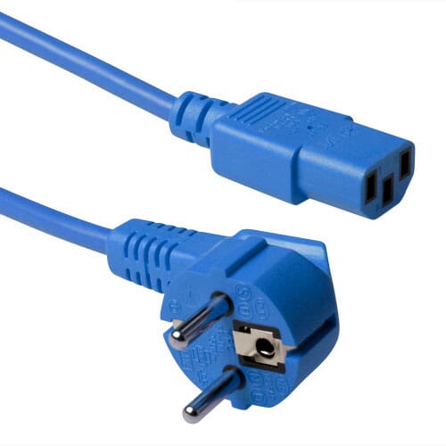 ACT 230V aansluitkabel schuko male (haaks) - C13 blauw 0.6 m (AK5132)