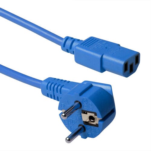 ACT 230V aansluitkabel schuko male (haaks) - C13 blauw 1.8 m (AK5134)
