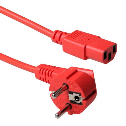 ACT 230V aansluitkabel schuko male (haaks) - C13 rood 0.6 m (AK5128)