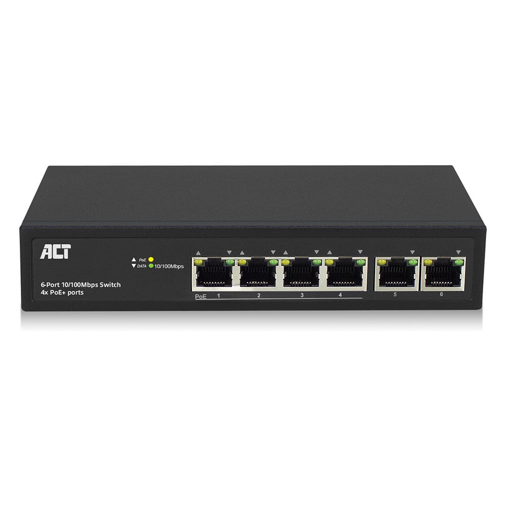 ACT 6 poorts netwerkswitch 10/100Mbps. 4x PoE+ (30W) poorten (AC4430)