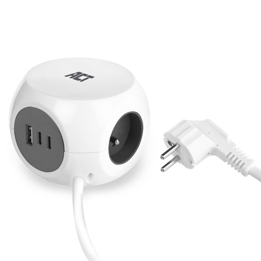 ACT Power strip cube with 3 sockets (type E), 30W PD (AC2425)