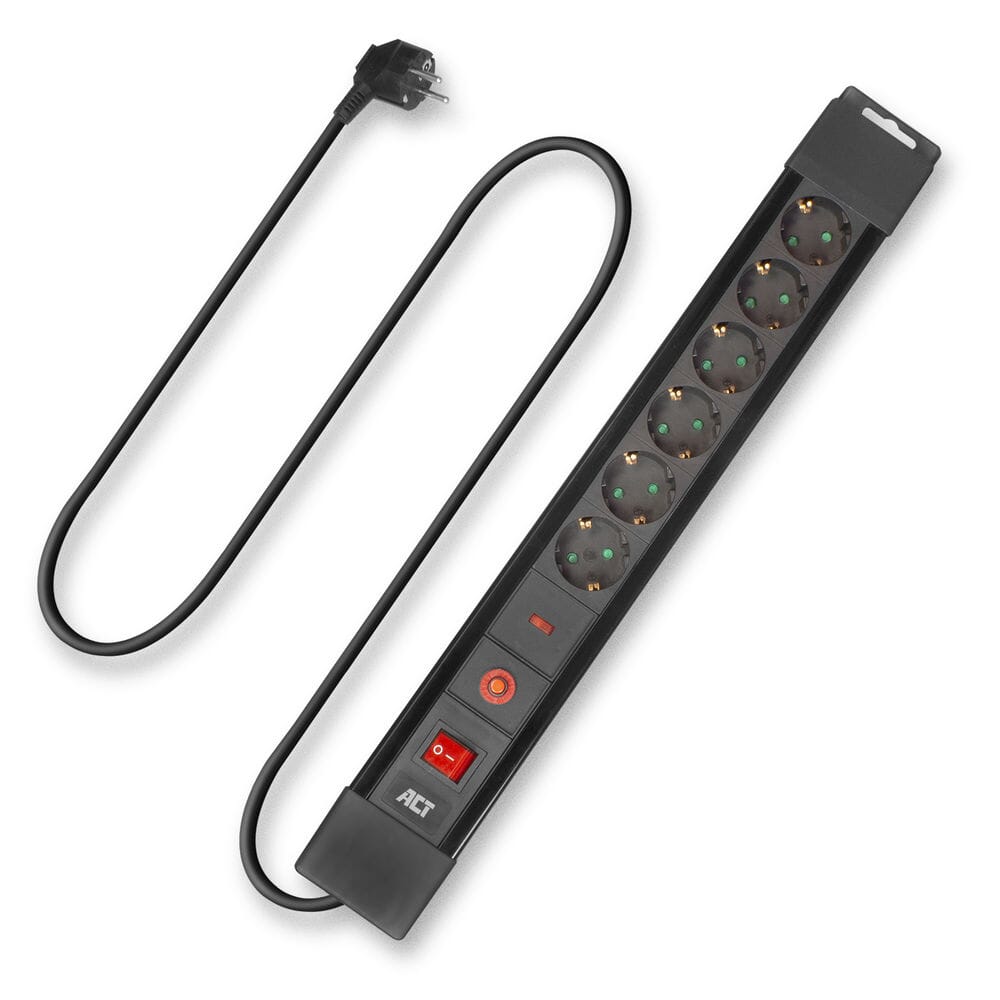 ACT Stekkerdoos 6 sockets, 1,5 m zwart (AC2450)