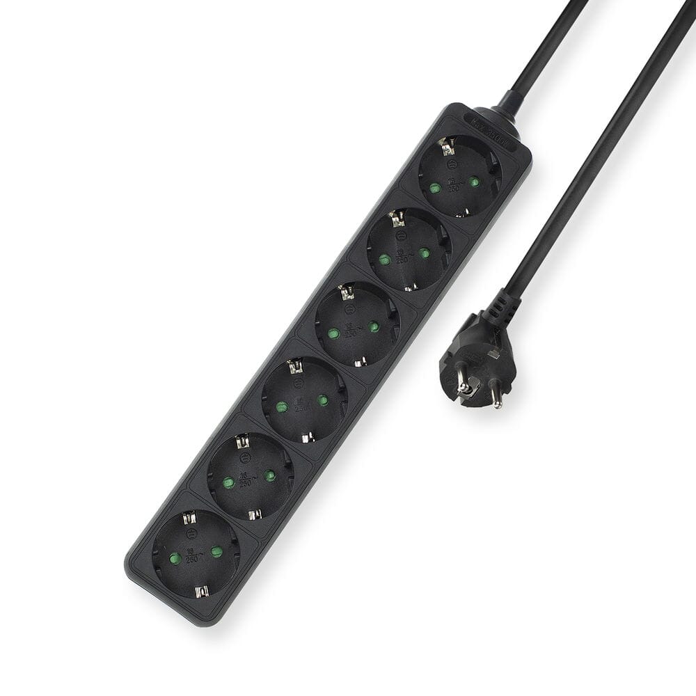 ACT Stekkerdoos, 6 sockets, 3 m, zwart (AC2460)