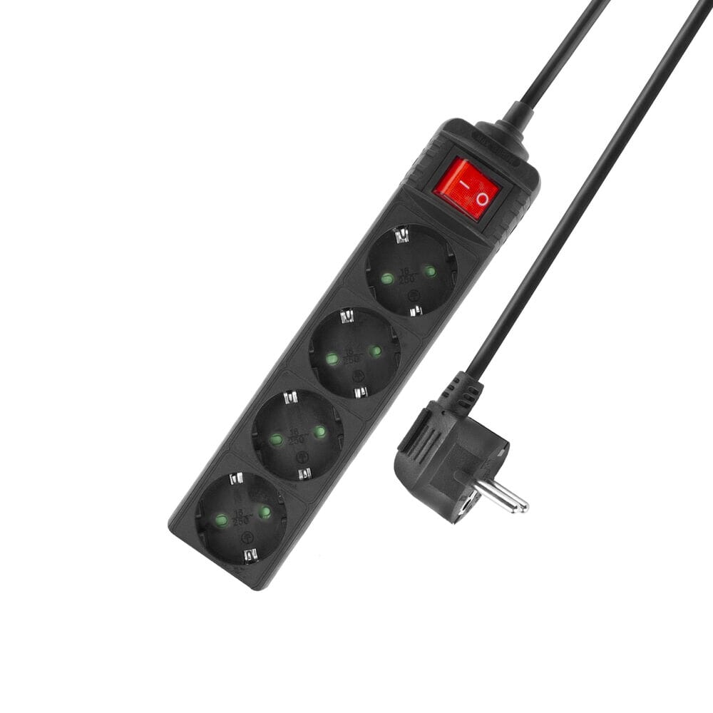ACT Stekkerdoos met schakelaar, 4 sockets, 2 m, zwart (AC2440)