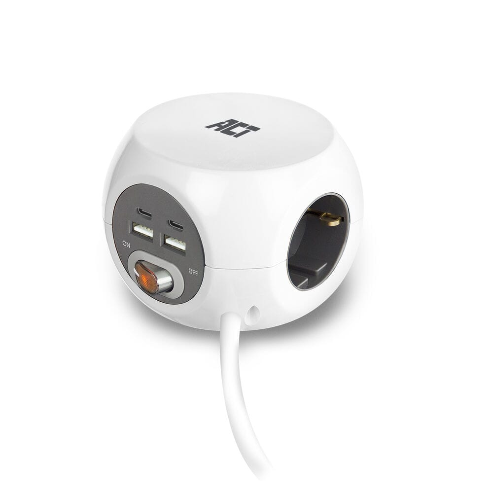 ACT Stekkerdoos met USB-C/A-poorten, 3 sockets, 1,5m, wit (AC2415)