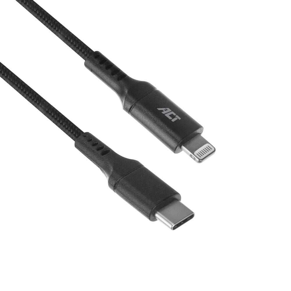 ACT USB A naar Lightning laad- en datakabel 1m nylon - zwart (AC3095)