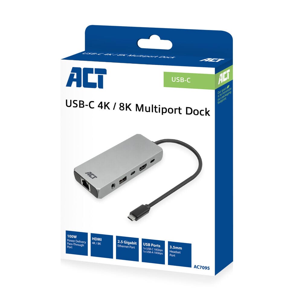 ACT USB-C 4K / 8K 60Hz docking station for 1 HDMI monitor (AC7095)