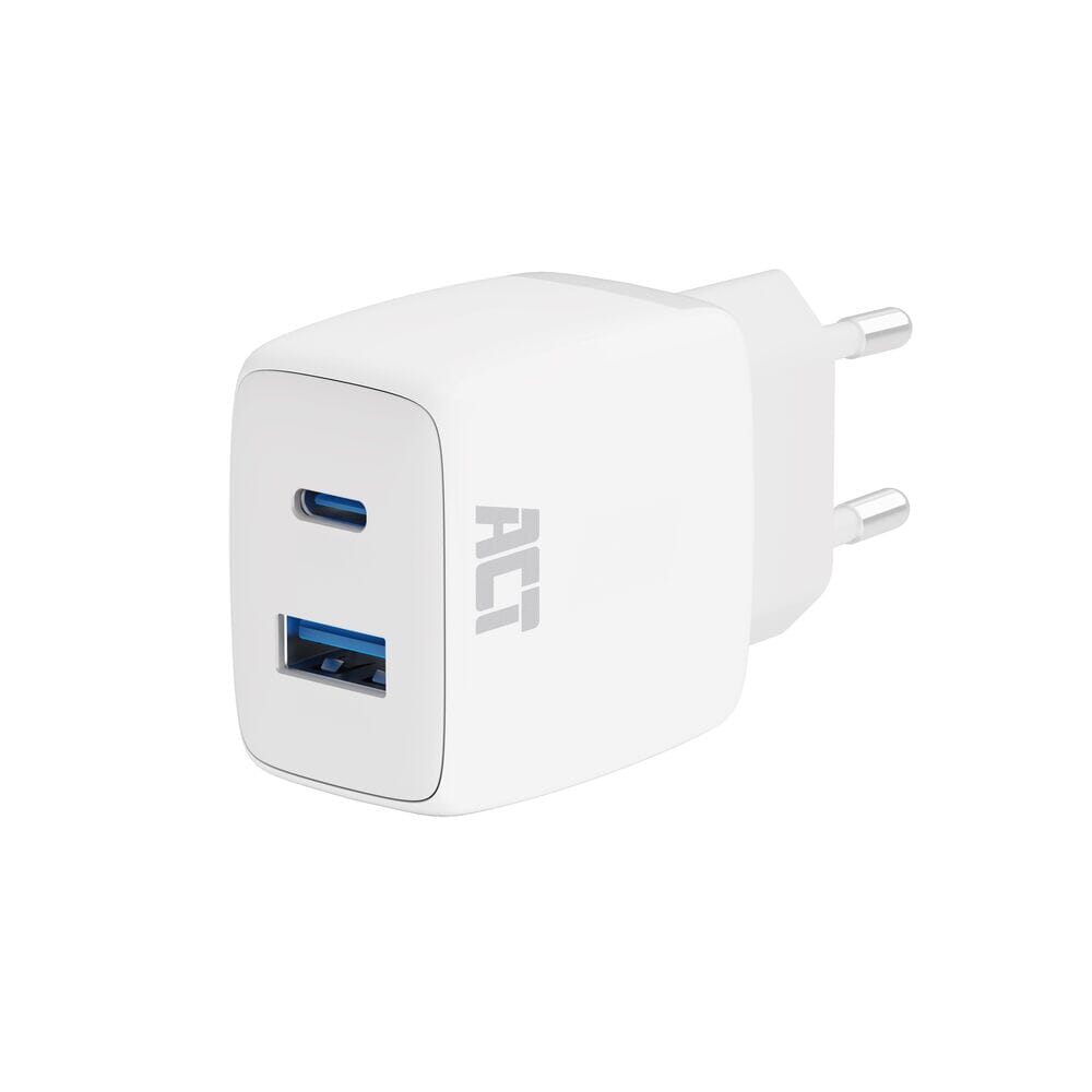 ACT USB-C & USB-A charger 20W PD PPS, Quick Charge, GaNFast (AC2122)