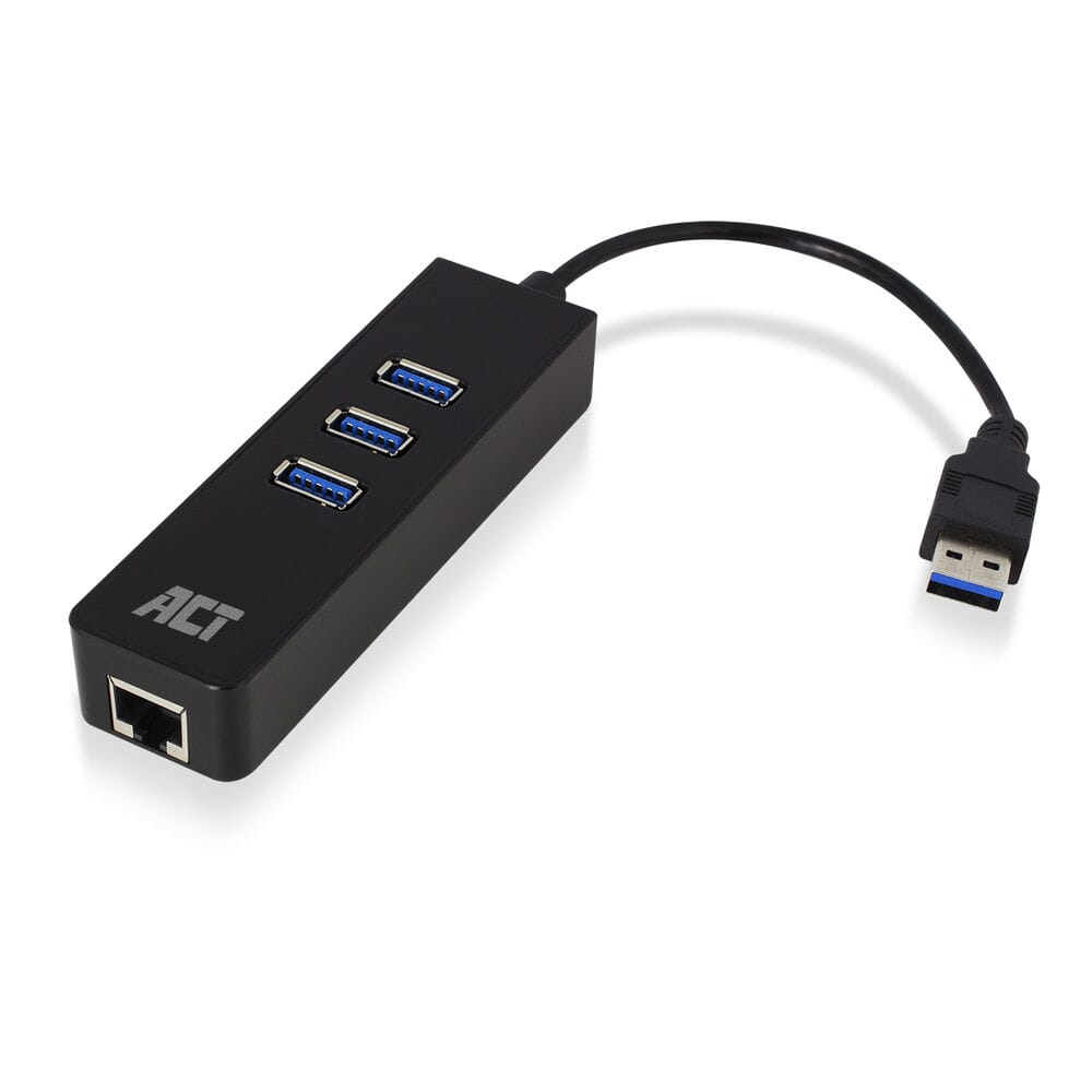 ACT USB Hub 3.2 3x USB-A ethernet, zwart (AC6310)