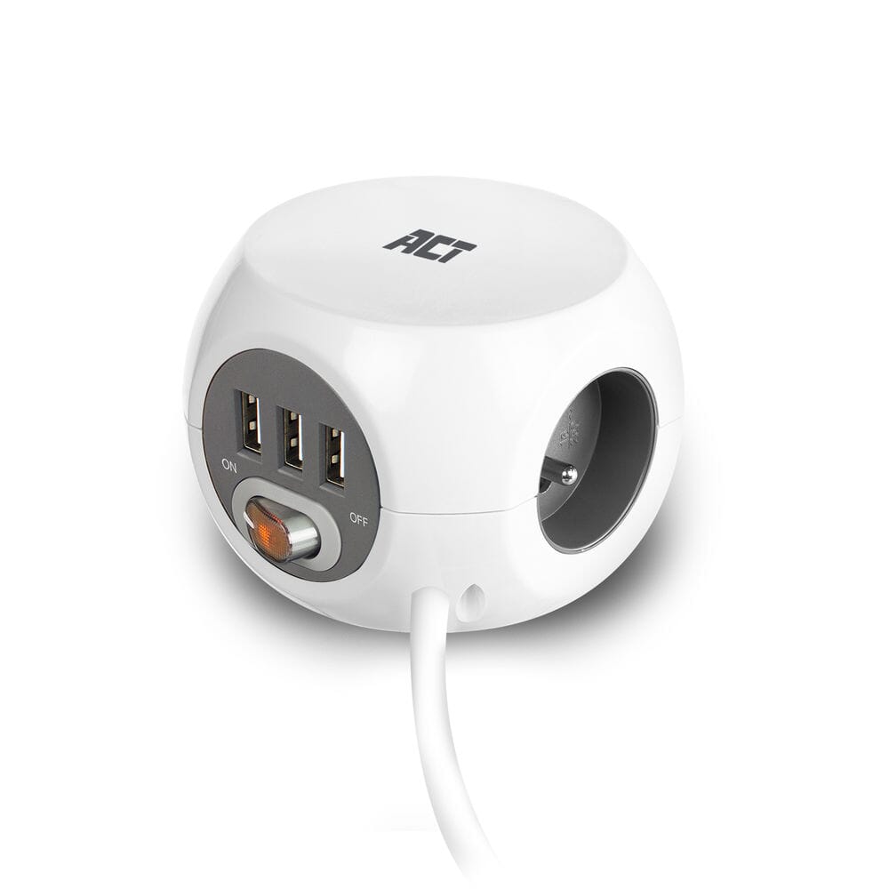 ACT Vierkante stekkerdoos (PDU) met 3 sockets type E 1,5m (AC2430)