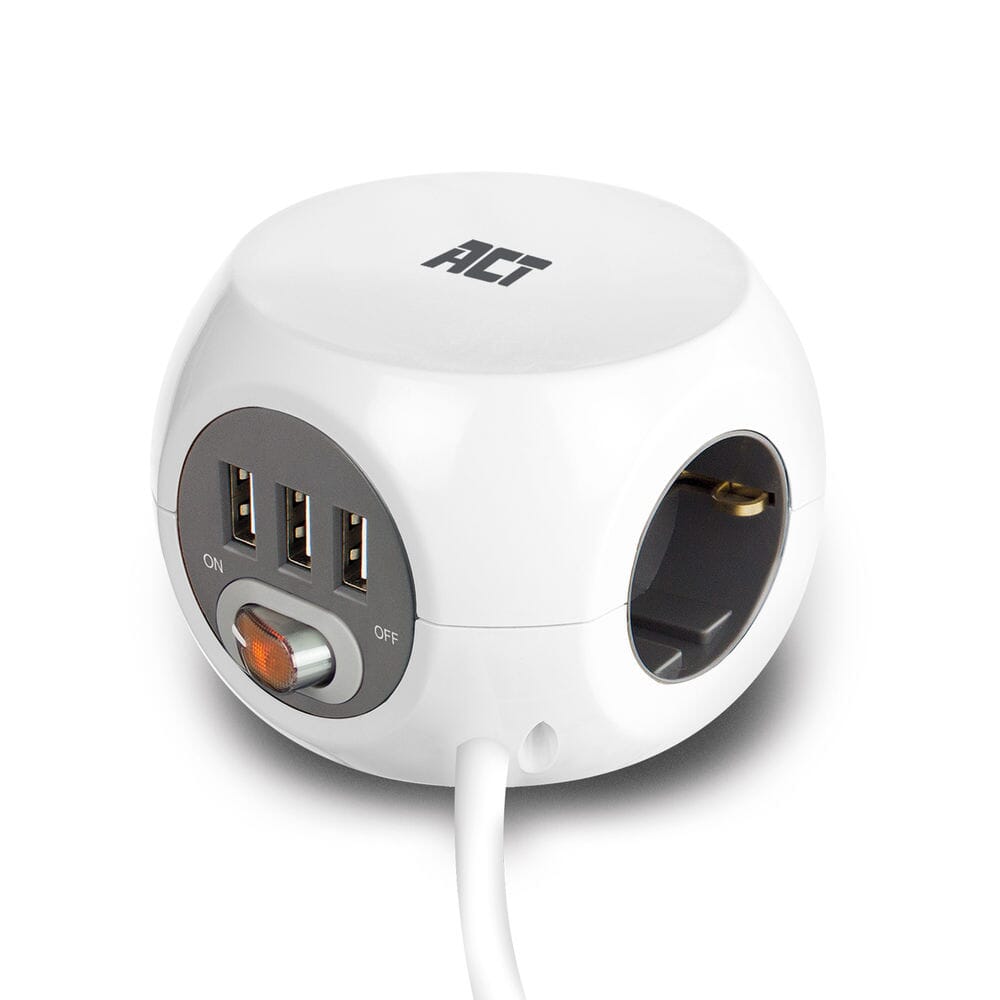 ACT Vierkante stekkerdoos (PDU) met 3 sockets type F 1,5m (AC2405)