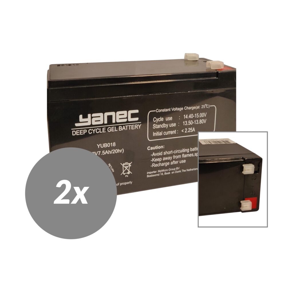 Yanec Gel Accu 12V 7.5Ah Vervangingsset (Excl. Kabels) (YUB018-2)
